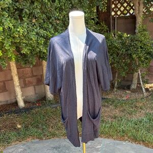 NWT J.Crew Black Cotton Linen Short Sleeve Open Front Cardigan XL with Pockets